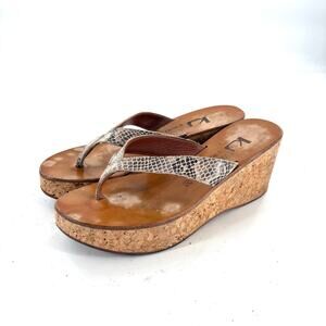 K Jaques Diorite Thong Wedges 8 Tan Snake Leather Travel Beach Resort Cruise Y2K